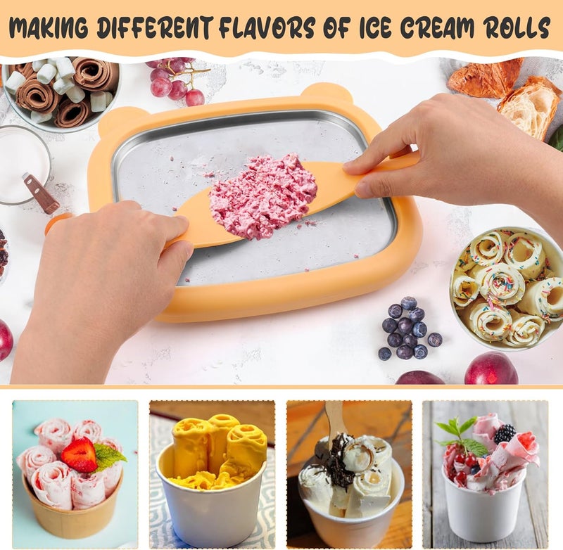 Windspeed 1+12P Rolled Ice Cream Maker Machine, Instant Ice Cream Maker Tray Instant Cold Plate for Making Homemade Rolled Slushies and Frozen Yogurt with 2P Scraper 10P Scoop - Image 3